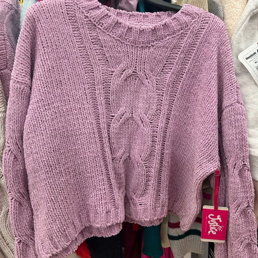 Justice Girl’s XS 5-6‎ Cable Knit Crop Sweater Purple NWT